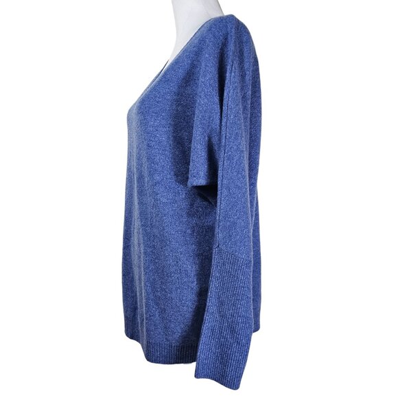 Liny Xin Womens V-Neck Superfine Merino Wool Sweater Sz L Blue Preppy Academia - Picture 3 of 12